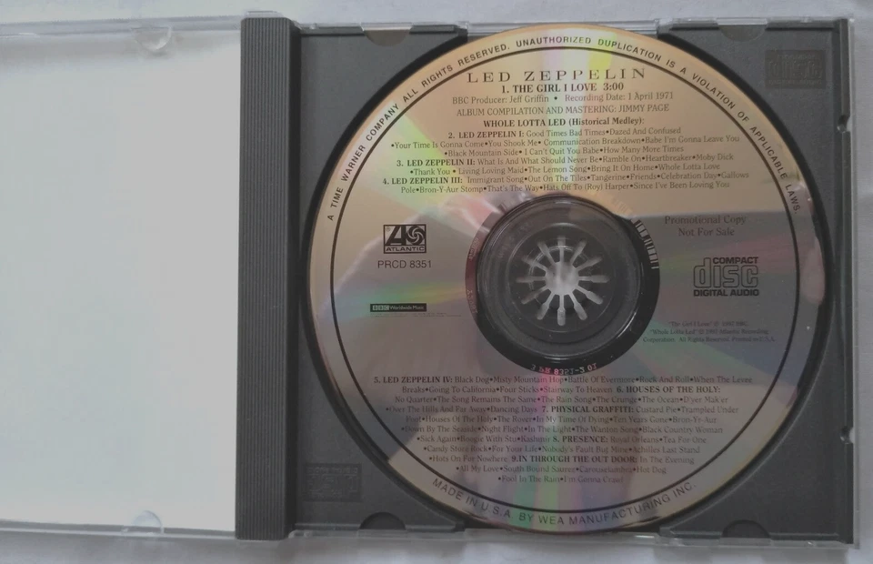 LED ZEPPELIN The Girl I Love- Whole Lotta Led (Historic Medley) Promotional CD - Image 4 of 4