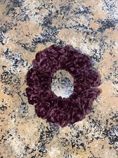 Handmade Burgundy Velvet Crochet Hair Scrunchie Medium Hold For All Hair Types