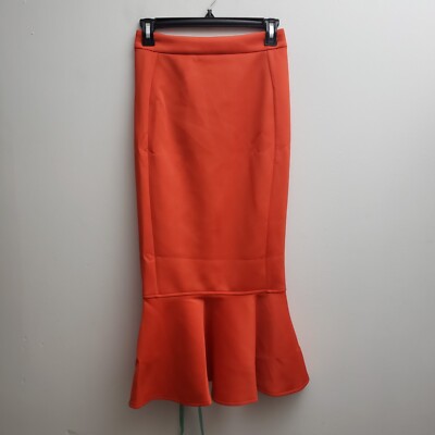 MISTRESS ROCKS Laila Skirt XS Solid Red Scuba Midi Ruffle Hem Stretch NWT |  eBay