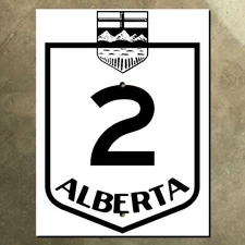 Alberta provincial highway 1 route marker road sign Canada 1960 shield mountains