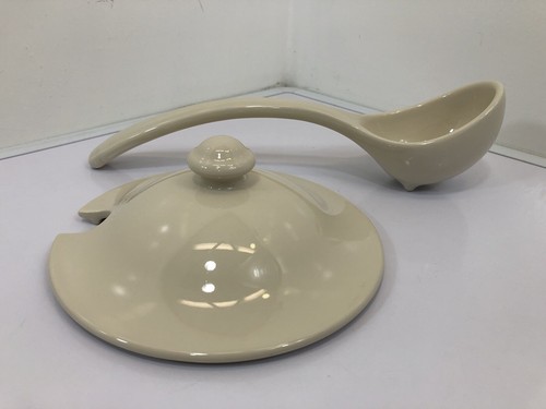 Longaberger Woven Traditions SOUP TUREEN Soup Pot Ladle Plate Combo Ivory Set!! - Picture 20 of 22