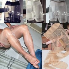 Collant uomo glitter nylon trasparente guaina marsupio elastico lucido collant calze