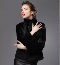 GIACCA VERA PELLICCIA LAPIN*COLLO ALTO CAPPOTTO CORTO MANICA LUNGA 10 COLORI LUS