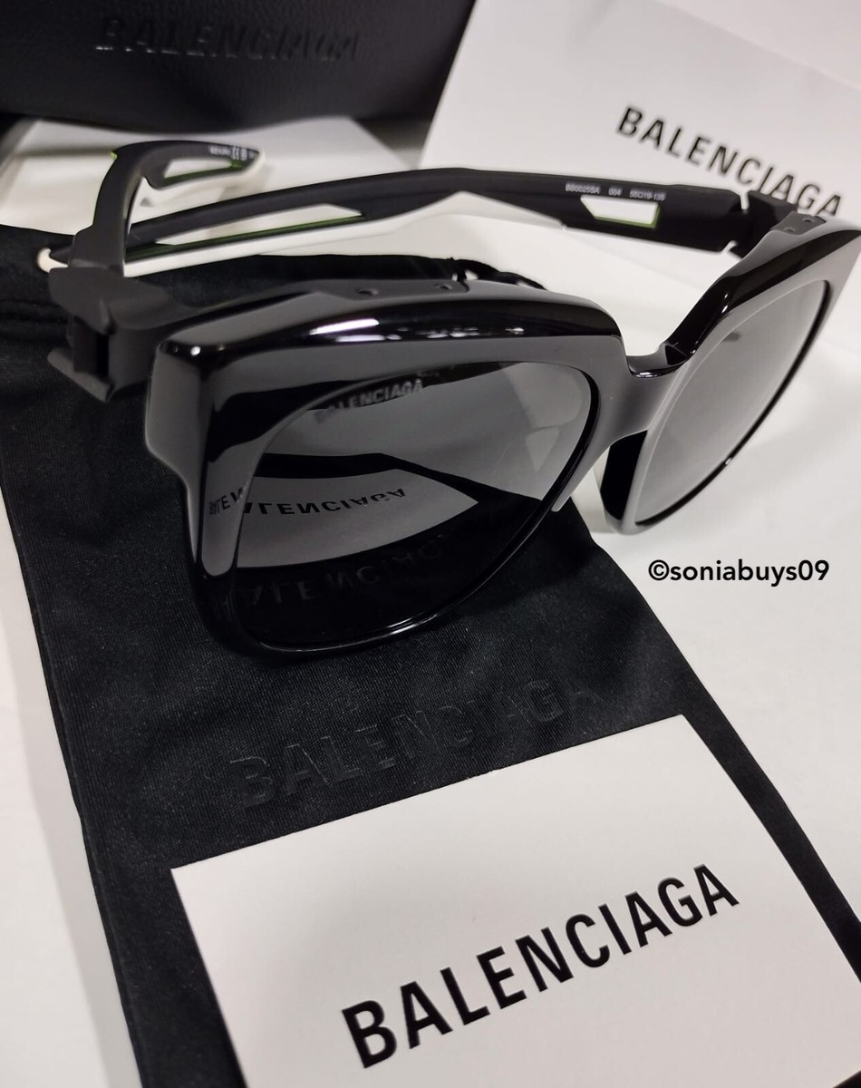 Balenciaga Unisex Square Sunglasses, Black/Green, Grey