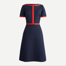 J.Crew Size 8 Knee Length A-Line Tea Dress Navy Red Contrast Hem Preppy Nautical