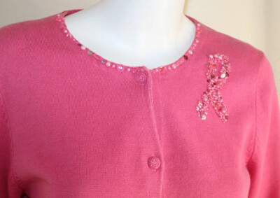 Michael Simon Sz M Breast Cancer Pink Ribbon Art-to-Wear Cardigan Sweater