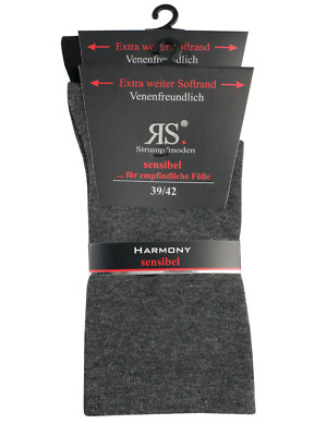 2 -10 Paar RS Harmony Diabetiker Socken weiter Softrand ohne Gummi grau 35-46