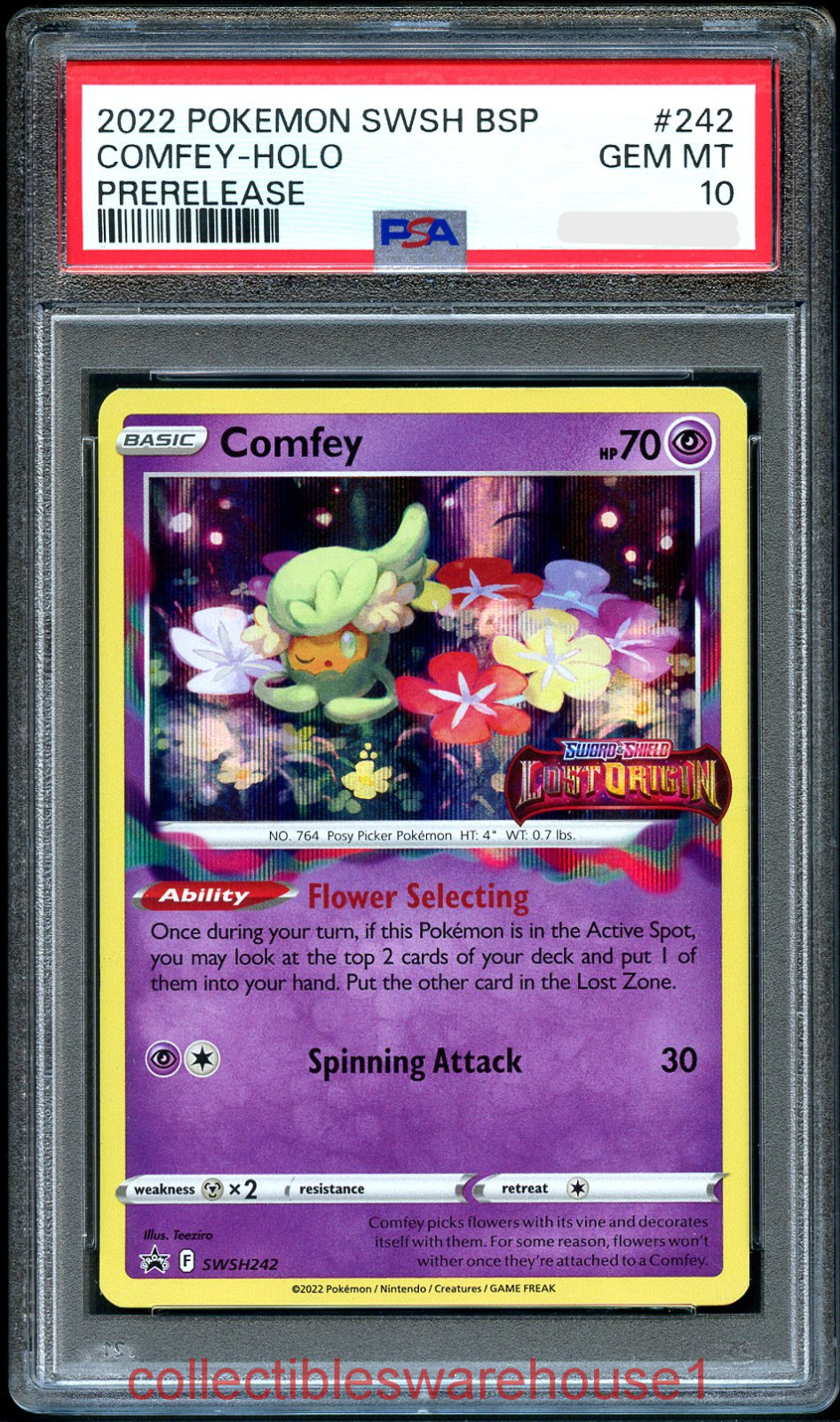 Pokemon Lost Origin Prerelease Promo Comfey Holo SWSH242 PSA 10