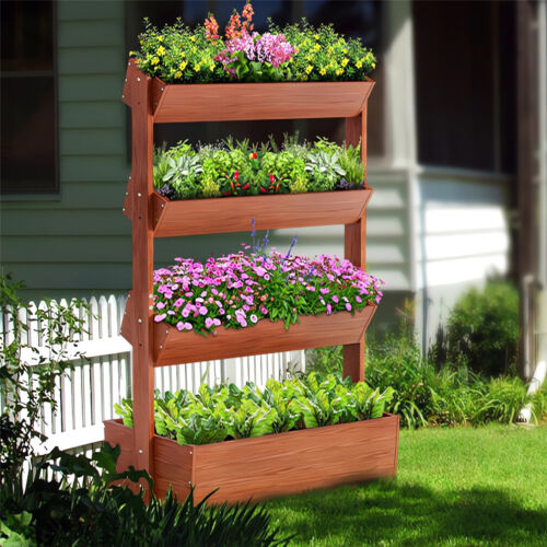 Vertical Garden Planter 4 Tier Planter Box for Outdoor Flowers Vegetable Herbs - Picture 3 of 16