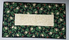 NEW White/Gold Poinsettia Xmas Quilted Holiday Christmas Table-Runner 18" x 31"