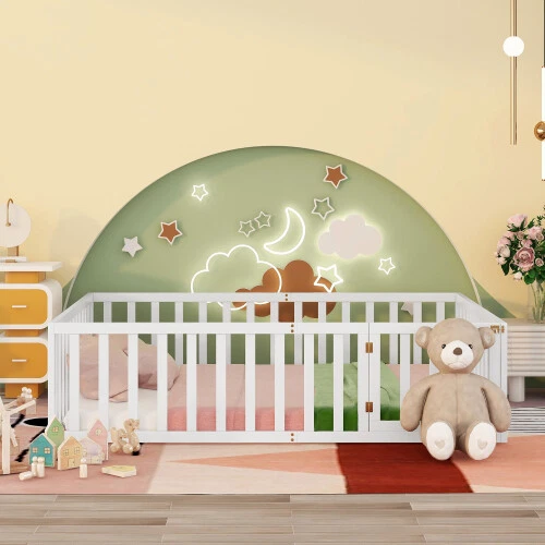 Cama de piso tamaño doble/completa/queen para niños pequeños plataforma de madera marcos de cama sofá cama Foto 2 de 4