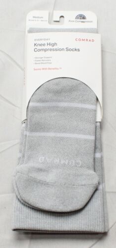 Comrad Unisex Knee-High Compression Socks TS8 Heather Grey/White Medium NWT - Picture 1 of 4