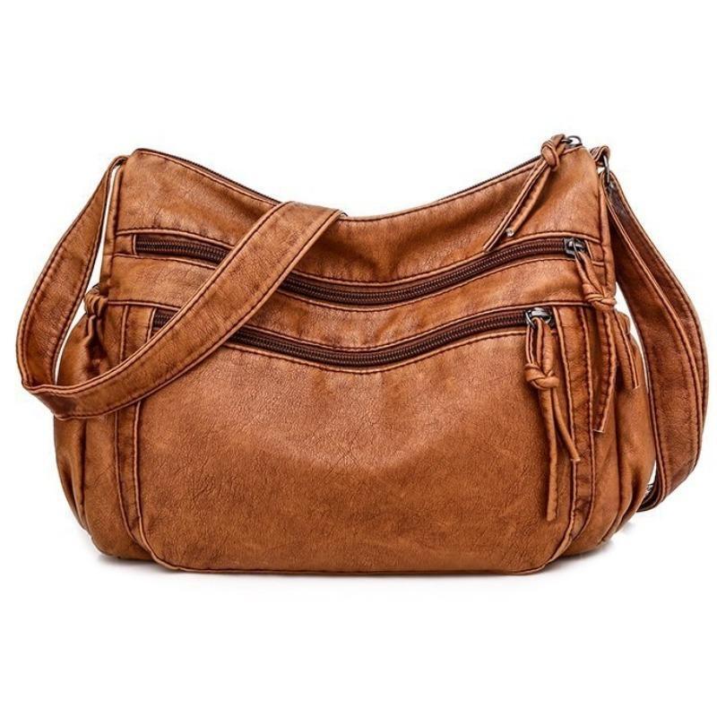 Women New Genuine Leather Brown Purse Shoulder Bag Pockets Cross Body Handbag