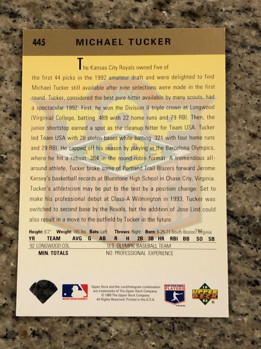 1993 Upper Deck Baseball Card 445 Michael Tucker Top