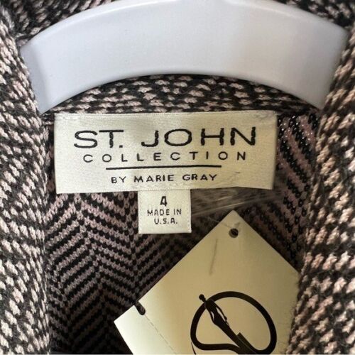 St. John Collection anthrazitgrau & weich rosa Strick Chevron Druck Rock & Blazer - Bild 4 von 11