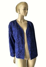 NWT CHICO'S ROYAL BLUE EMBROIDERED SILK OPEN JACKET SIZE 3/XL