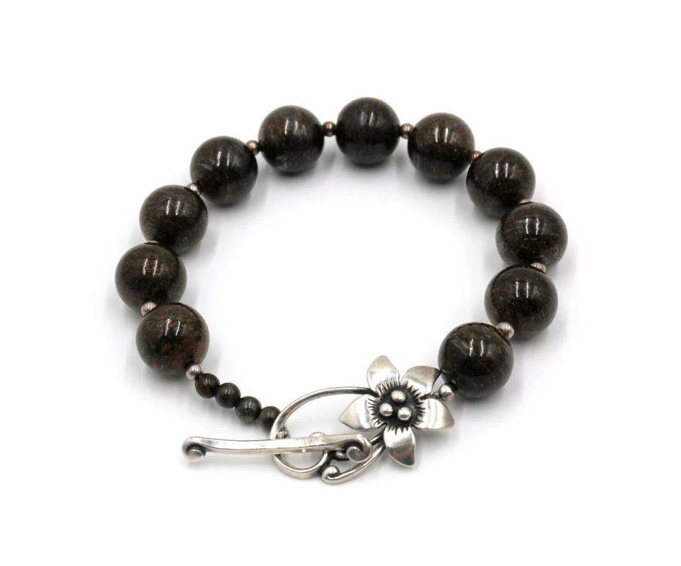 Pulsera SILPADA B1365 Bronzita y Plata de Ley Palanca Floral 6.75" Retirada Foto 3 de 4