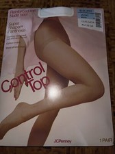 VTG JCPenny Super Shaper Control Top Pantyhose Long White Reinforced Heel