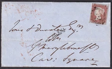 1841 SG8 1d RED BROWN PLATE 65 COVER SCOTTISH COVER LONDON DISTRICT 72 (BK)