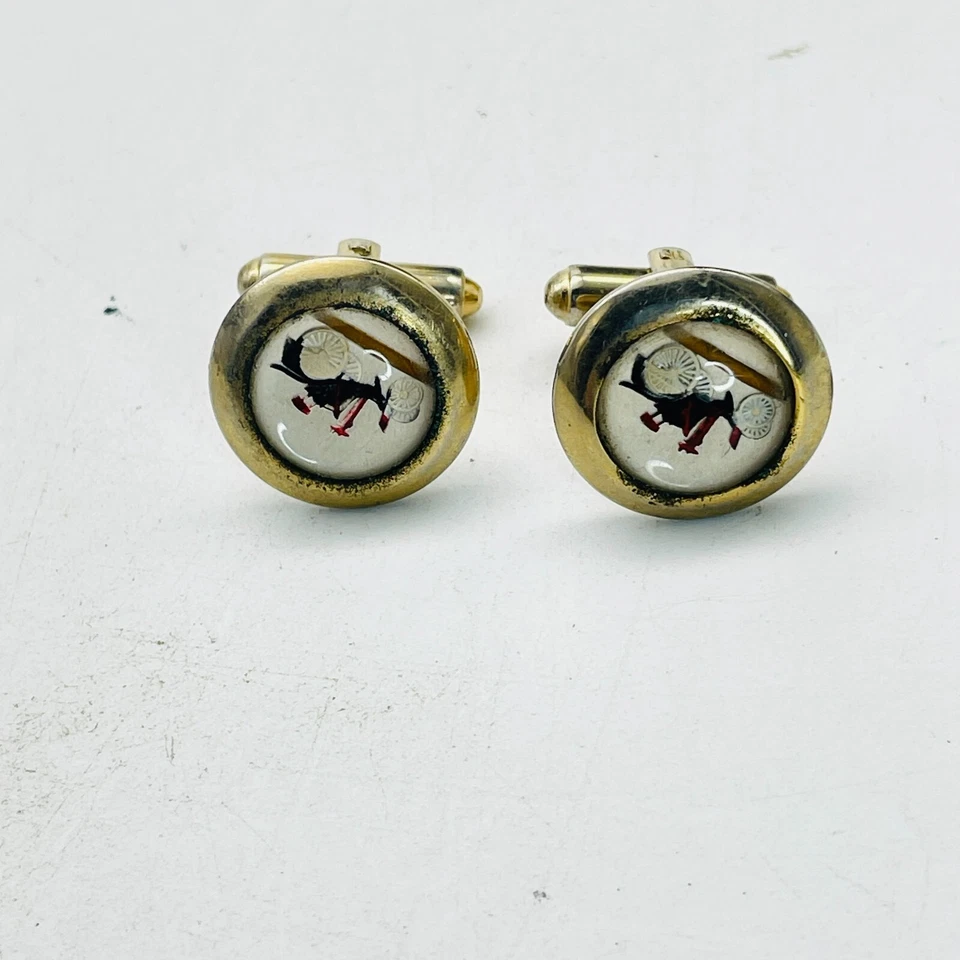 Gemelos Coche Antiguo Reverso Vidrio Pintado Tono Dorado Foto 3 de 4