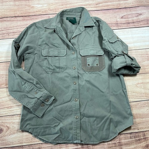 NWOT Ralph Lauren Utility Roll Tab Cargo Button Up Shirt Womens M Olive Gorpcore - Picture 2 of 13