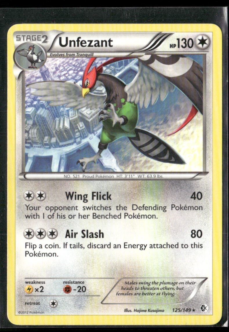 2012 Boundaries Crossed Set Pokemon Card 125  Unfezant LP