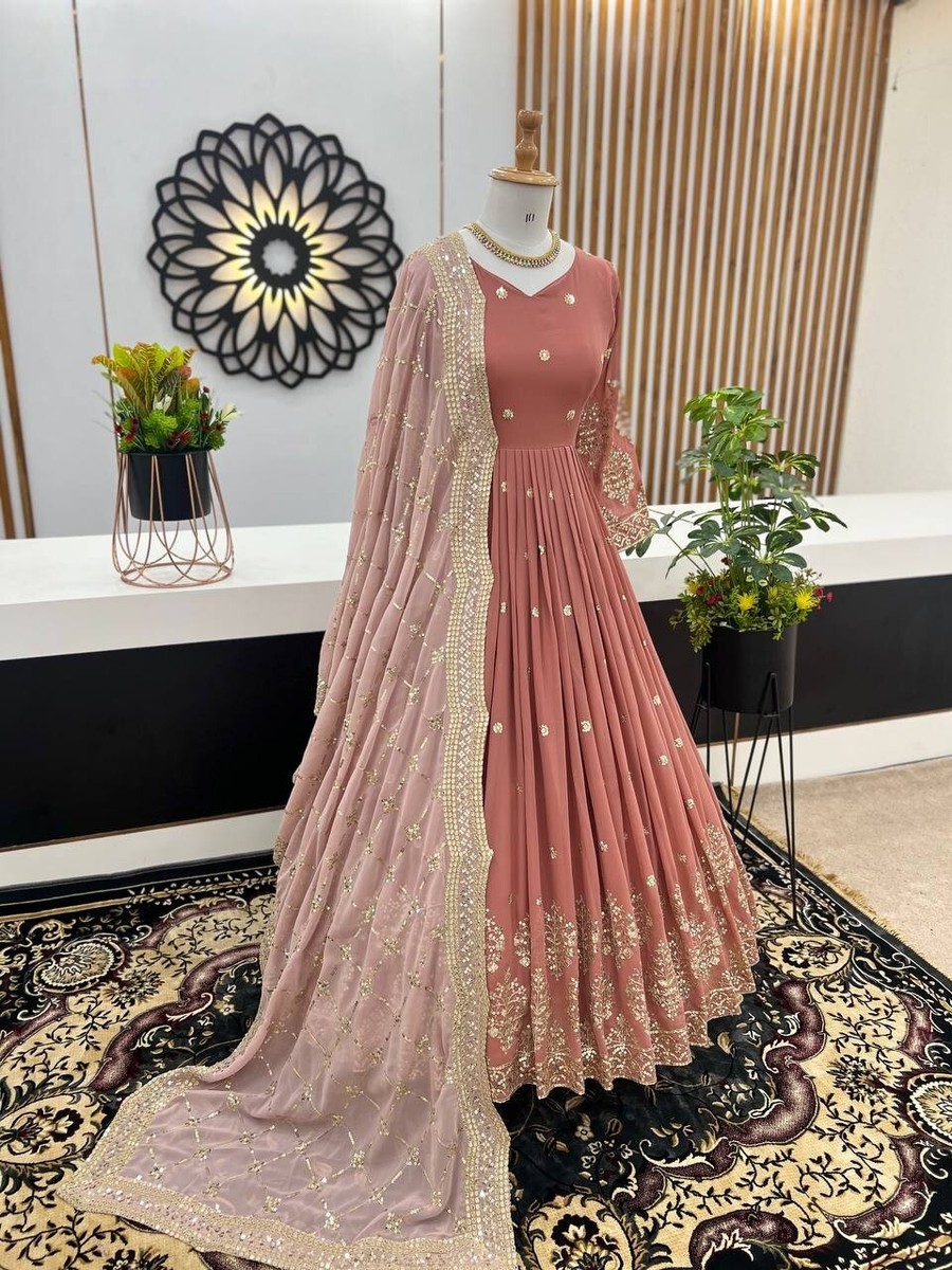 NEW FANCY INDIAN DESIGNER LOOK GOWN WITH STYLISH DUPATTA FOR RECEPTION WEAR  | eBay