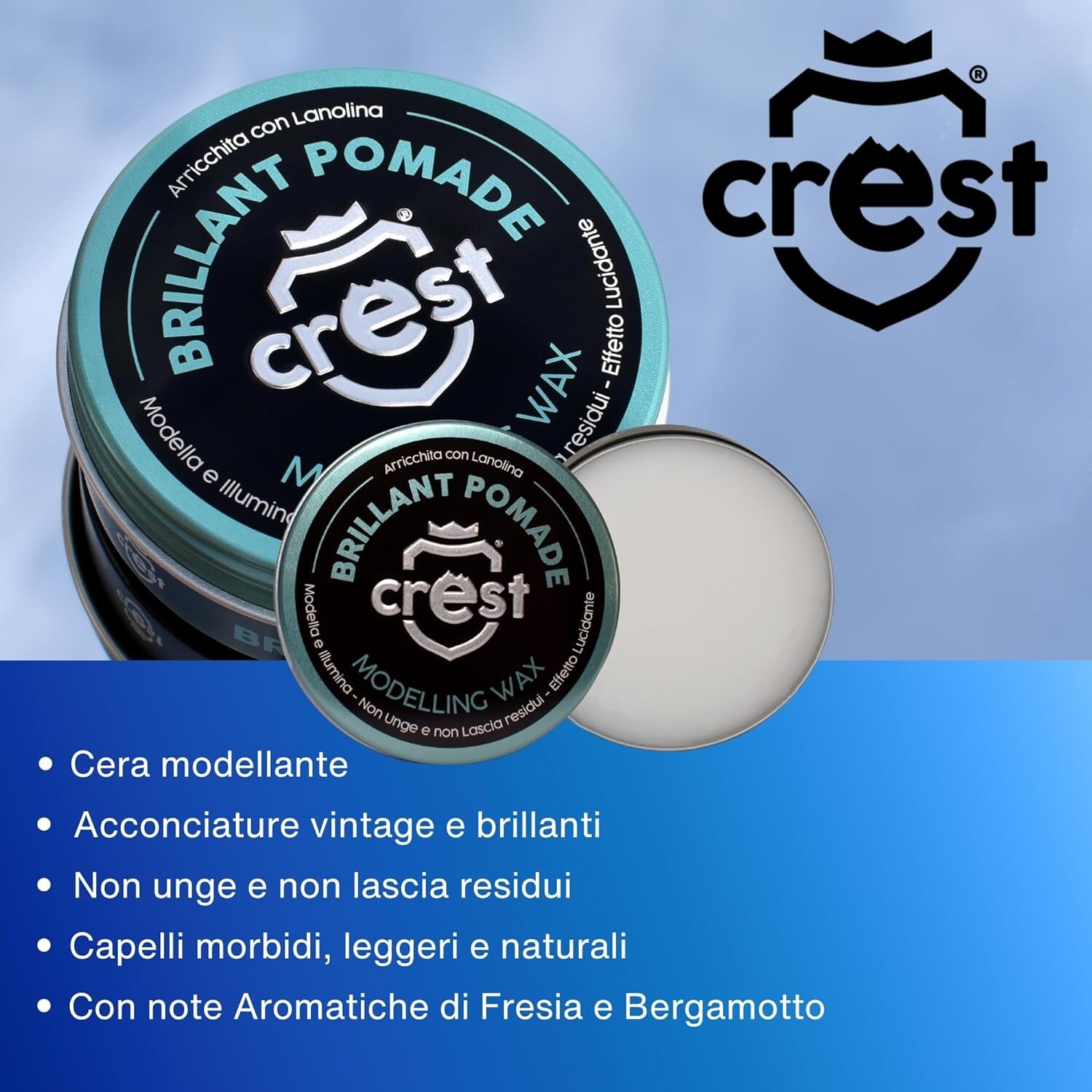 Crest Brillant Pomade 100ml: Cera Modellante Lucida Effetto Vintage