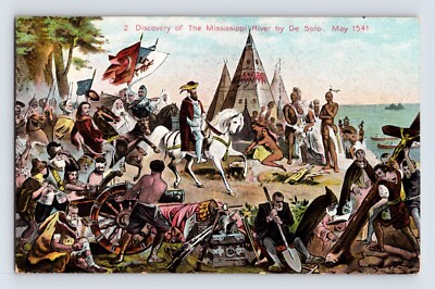 Postcard Native American Indian Discovery Mississippi De Soto 1910s Unposted