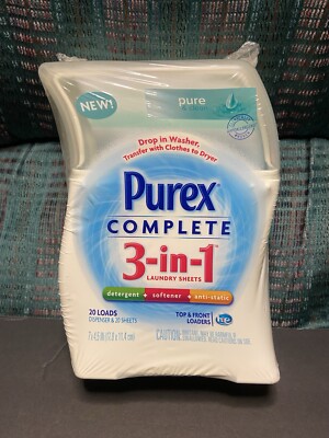 20 Purex Complete 3 in 1 Laundry Sheets Detergent Softener  Pure&Clean 
