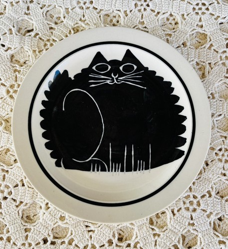 Karen Donleavy Ceramic Black Cat Plate KD Signed