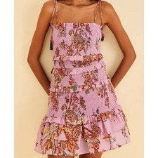 Farm Rio Lilac Floral Monkey Smocked Mini Dress In Floral Size Xl