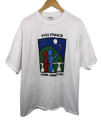Vintage 90s Keith Haring Kiss French Drink American Art Tee Shirt