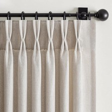 Pinch Pleated Linen Curtains 96 Inches Long for Living Room 2 Panel Set Oatmeal
