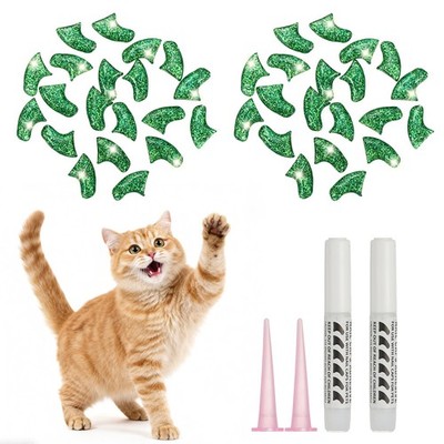 Cat Nail Caps, Cat Claw Covers with Adhesive Glue (40 Pcs, XS, Crystal Green)