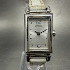 Coach Tank Watch Women 17mm White Dial Silver Tone Rectangle 0312 New Battery