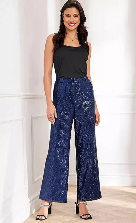 Shownicer Pantaloni Con Paillettes Da Donna A Vita Alta Glitterati Pantaloni Discoteca Scintillii Larghi A Gamba Dritta Clubwear Streetwear Casual Baggy Pantaloni A Argento XS