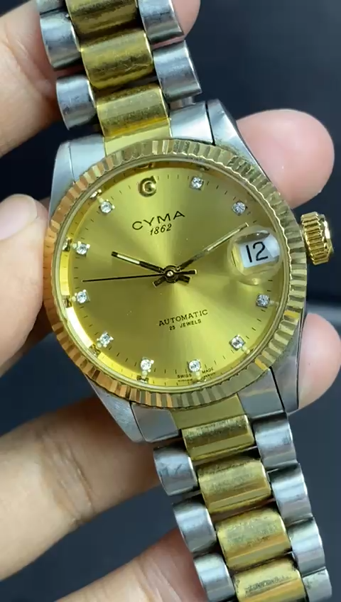 メンズ　ＣＹＭＡ　SWISS  時計 Rare Cyma 1882 Automatic Gold Dial Diamond TwoTone Date Swiss