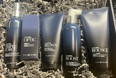 CelebPro Try Me Kit, Shine Oil, Curl Cream, Volume Spray, Detangler, blowBalm. 