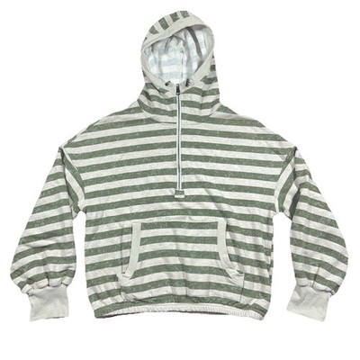 Veveret Women s Half Zip Green/cream Striped Pullover Hoodie Large
