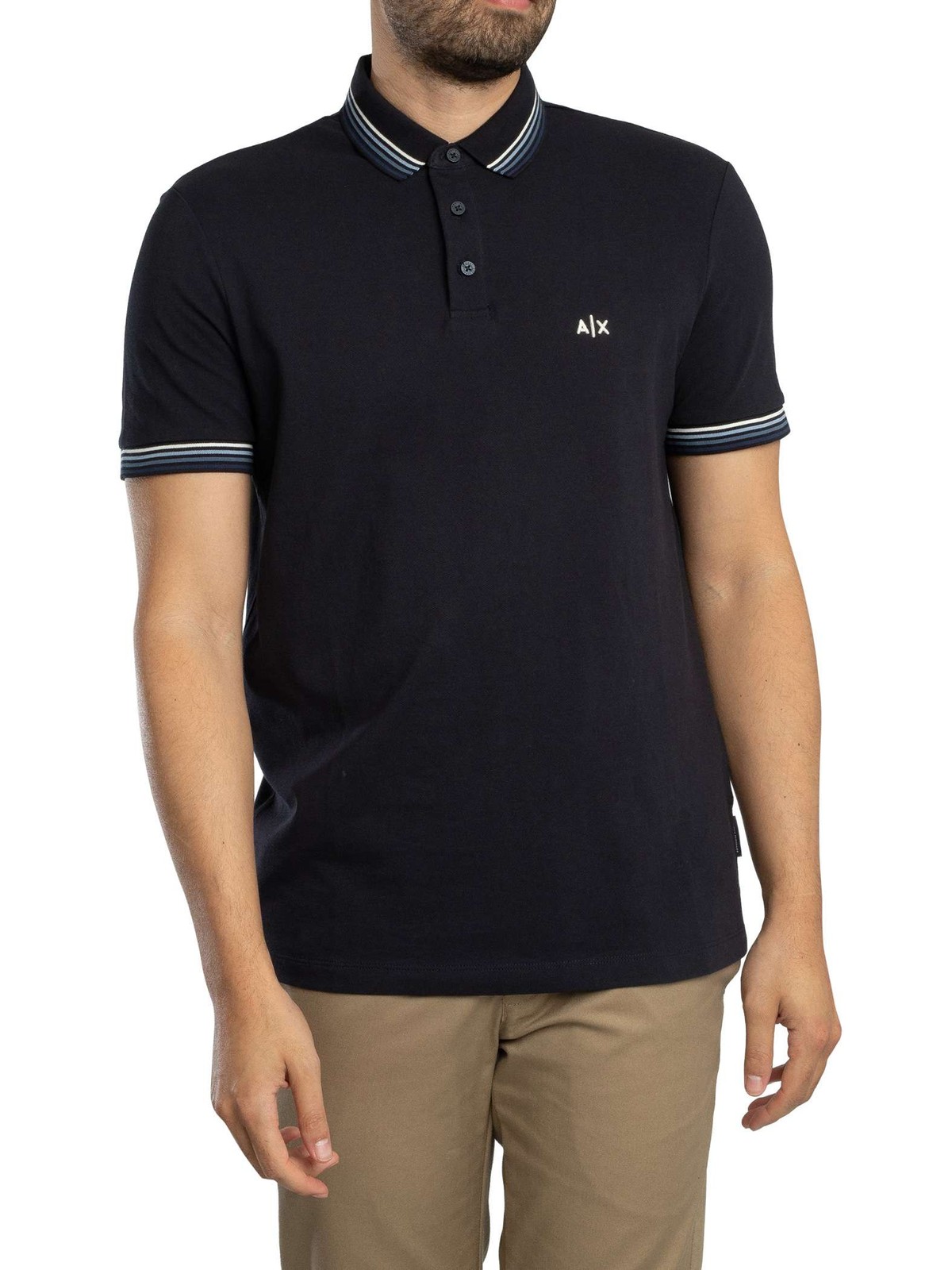 Armani Exchange Slim Fit Stripe Collar Polo Shirt, Deep Navy - S