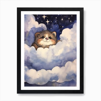 Baby Raccoon 1 Sleeping In The Clou Framed Wall Art Poster Canvas Print Picture