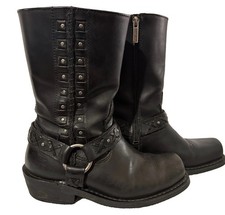 Harley-Davidson Women's Auburn Black Leather Studded Harness Boots Size 8.5