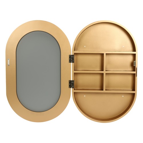 Medicine Cabinet Bathroom Mirror Cabinet Storage Shelves 20"x31" Wood Frame Gold - Picture 9 of 23