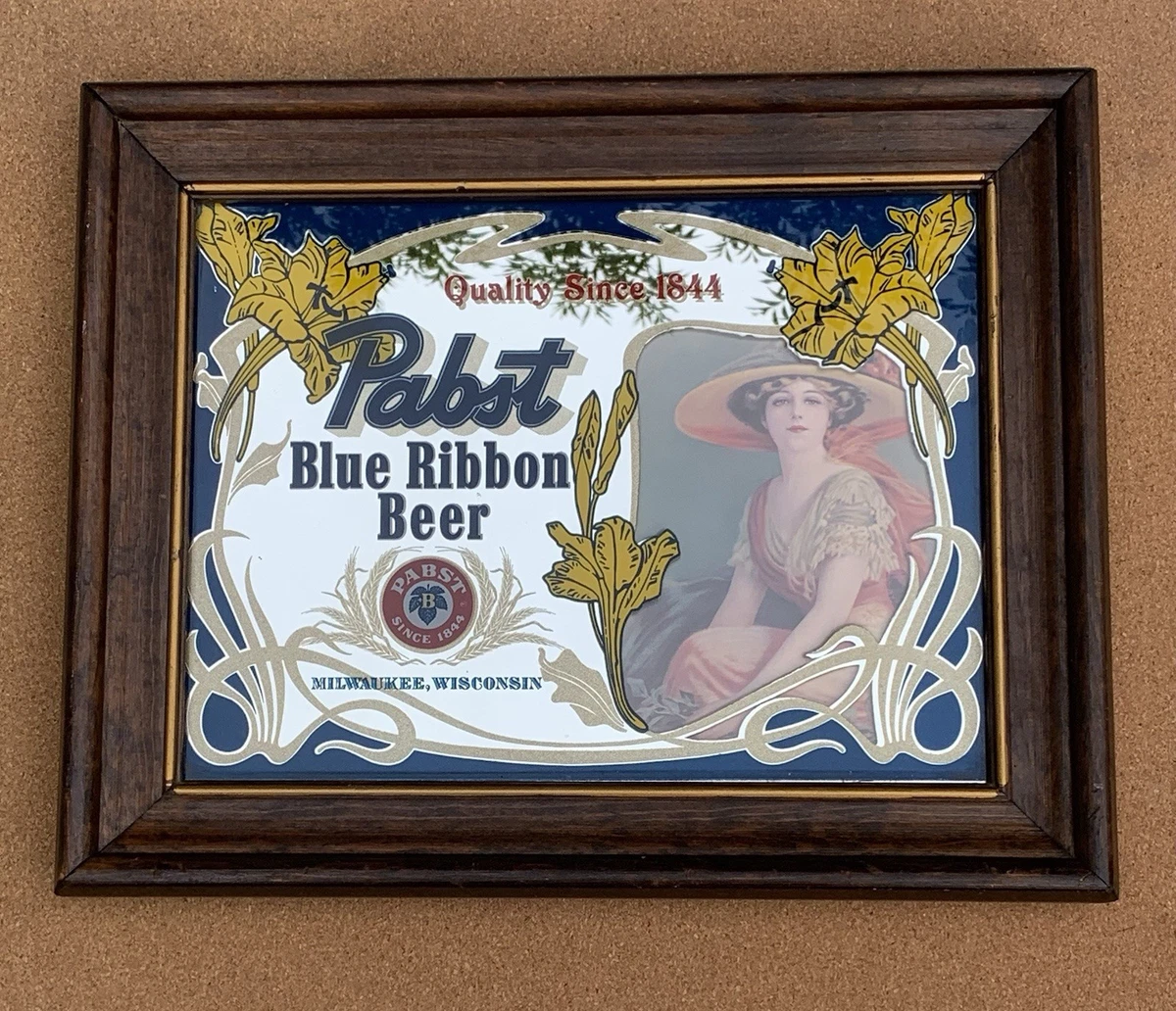 Pabst Blue Ribbon ミラーサイン Pabst Blue Ribbon Vintage Beer Advertising Framed Mirror Sign PBR