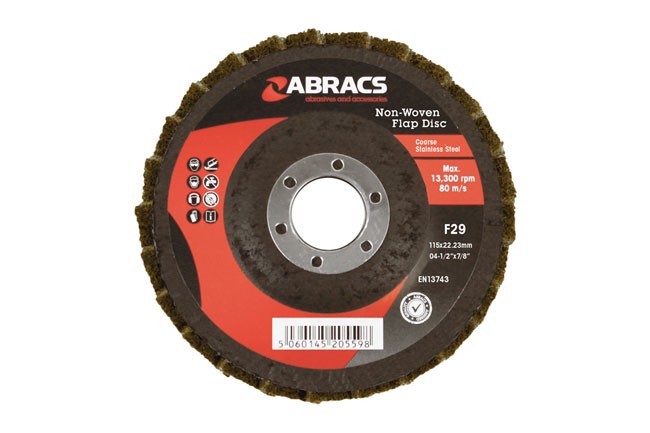 CONNECT 32075 Abracs Non-Woven Flap Discs Coarse 115mm Hardware 5 Pieces