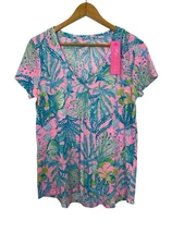 Lilly Pulitzer Etta V Neck Blouse Top Mandevilla Baby Hip Nautic Size Medium NWT