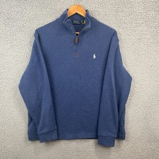 Polo Ralph Lauren Pullover Mens Large Blue 1/4 Zip Knit White Pony logo Collared