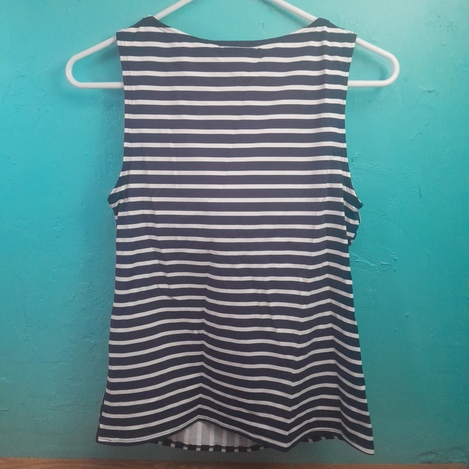 Camiseta de natación Lands End regular cuello alto a rayas azul marino/blanco talla 6 parte inferior talla 4 Foto 4 de 4