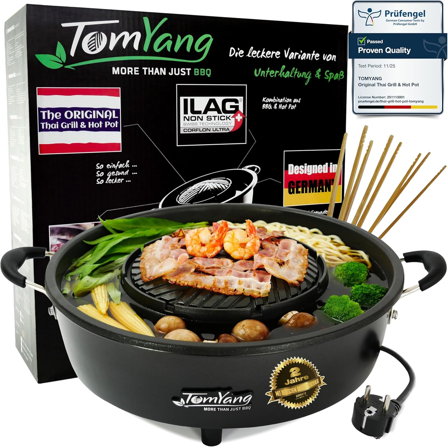 Barbecue thaïlandais électrique et hot pot 2-en-1 en fonte d'aluminium noir de 5L
